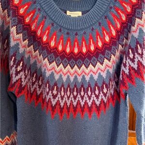 Sundance Vibrant Blue and Red-Orange Crew Neck Sweater